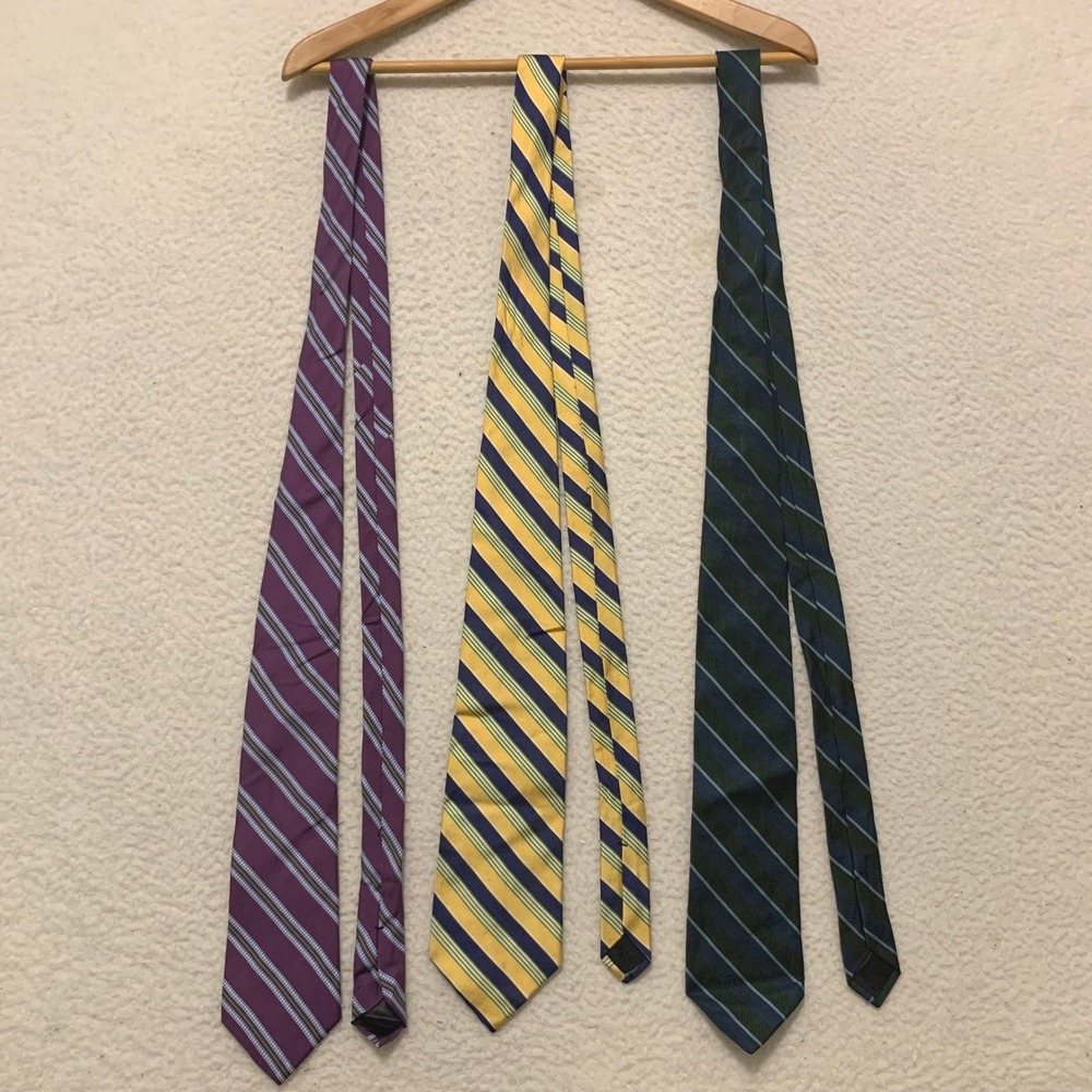 Brooks Brothers Makers Silk Tie Lot of 3 Mens Striped Repp Purple Yellow Blue